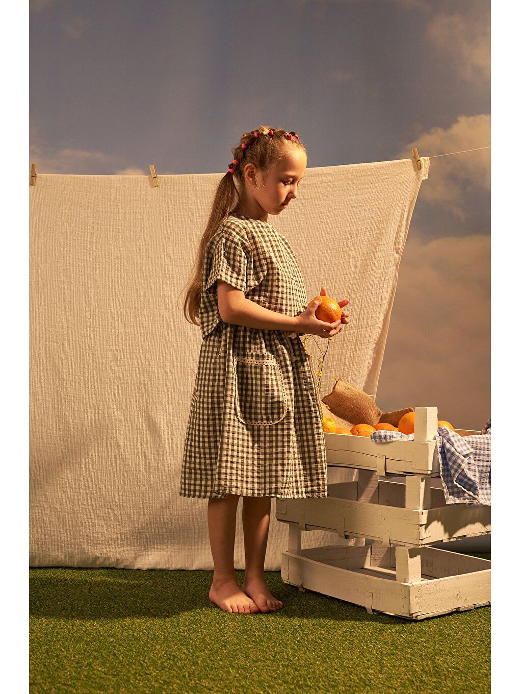 Haki Daisy Picnic Serisi Etekli Takım
