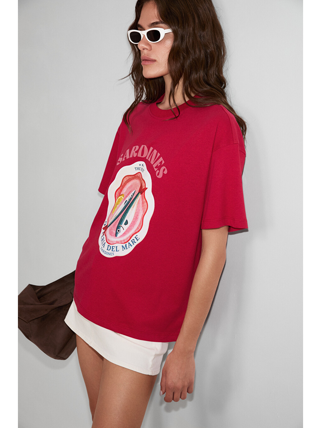 Sardı Kadın Yumuşak Kumaşlı %100 Organik Pamuklu Baskı Detaylı Kırmızı T-shirt-2