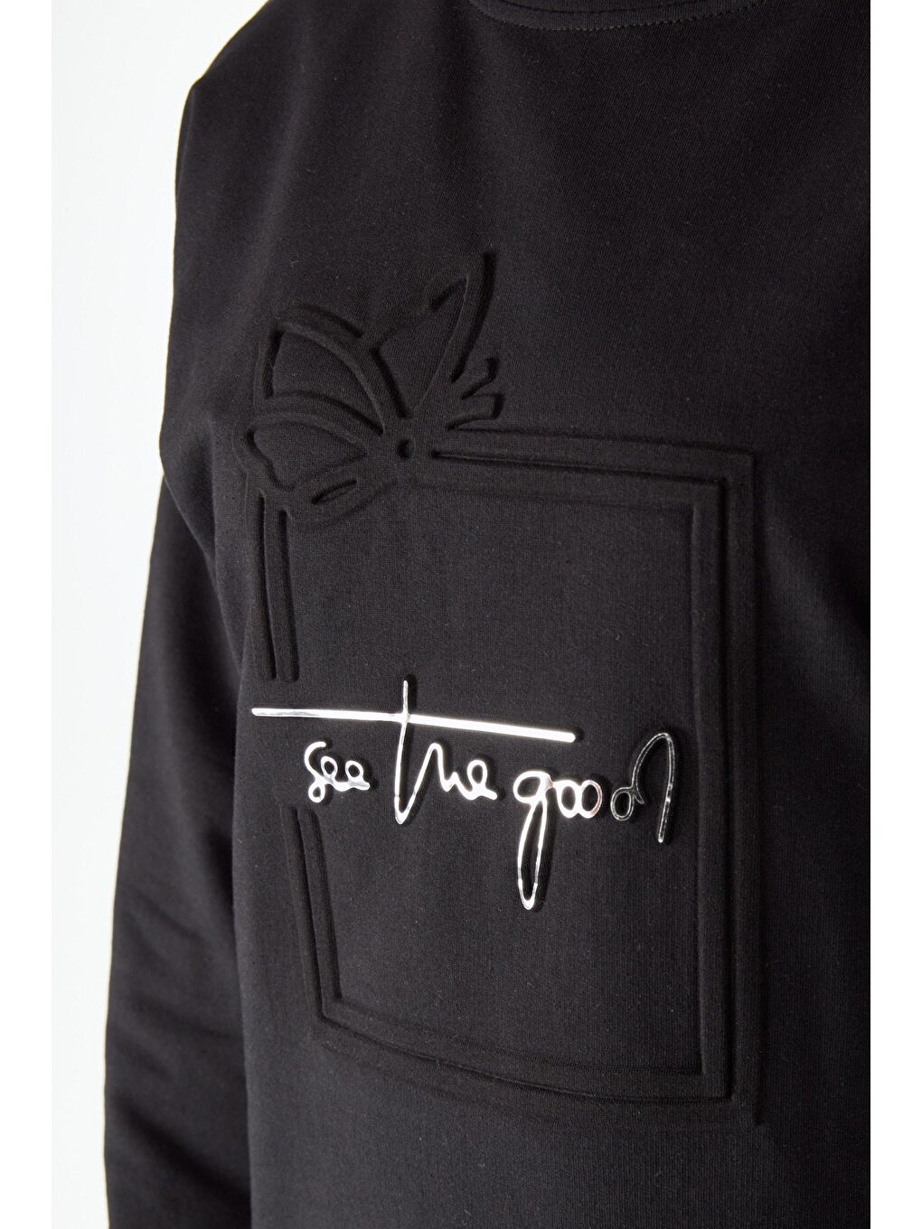 Bisiklet Yaka Kadın Siyah Baskılı Uzun Kollu Sweatshirt - 24422-3