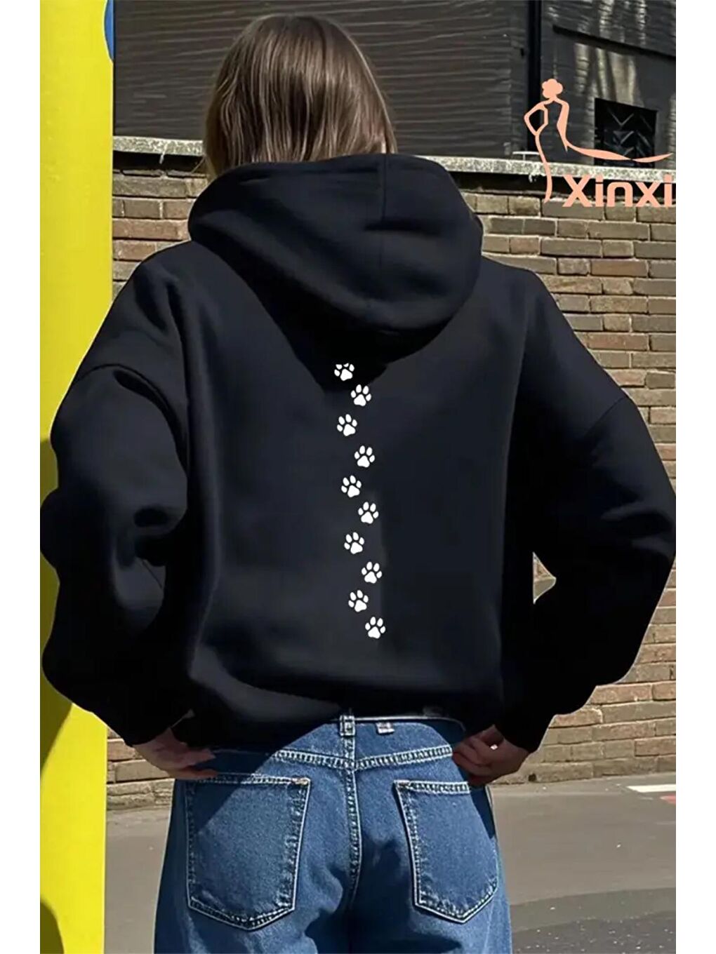 Siyah Pati Sırt Baskılı İçi Pamuklu Unisex Sweatshirt