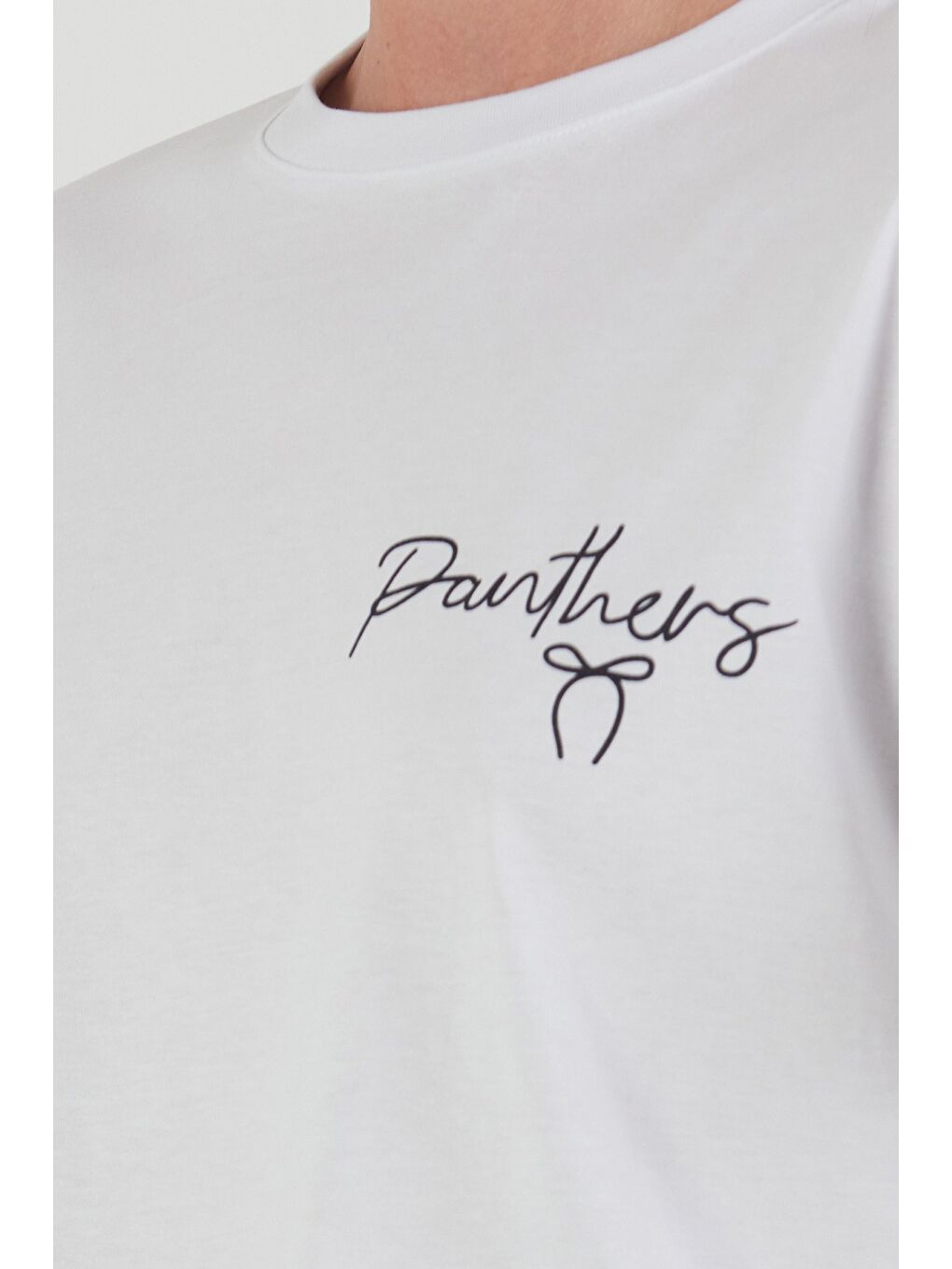 Beyaz Önü Ve Arkası Baskılı Bisiklet Yaka Tişört-4