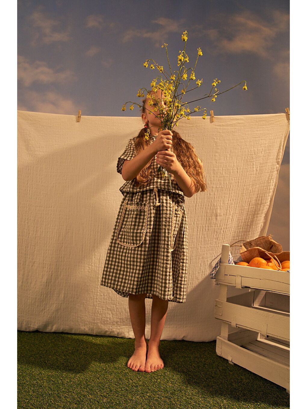 Haki Daisy Picnic Serisi Etekli Takım-1