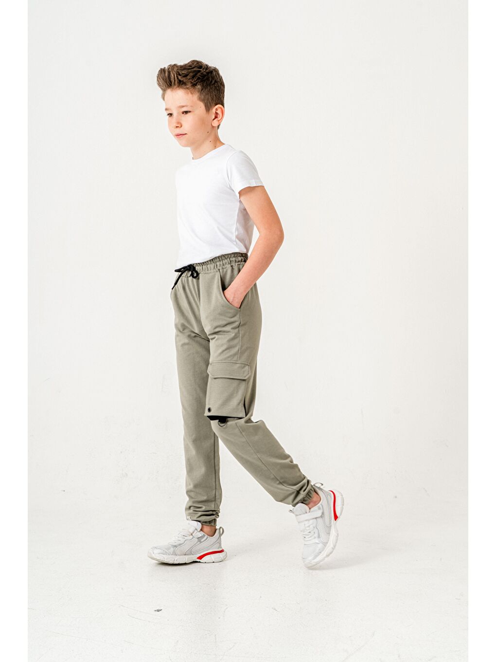 Yeşil Athleisure Baskılı Kargo Cepli Erkek Çocuk Eşofman Altı-1