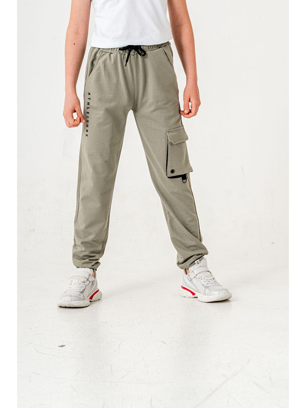 Yeşil Athleisure Baskılı Kargo Cepli Erkek Çocuk Eşofman Altı-2