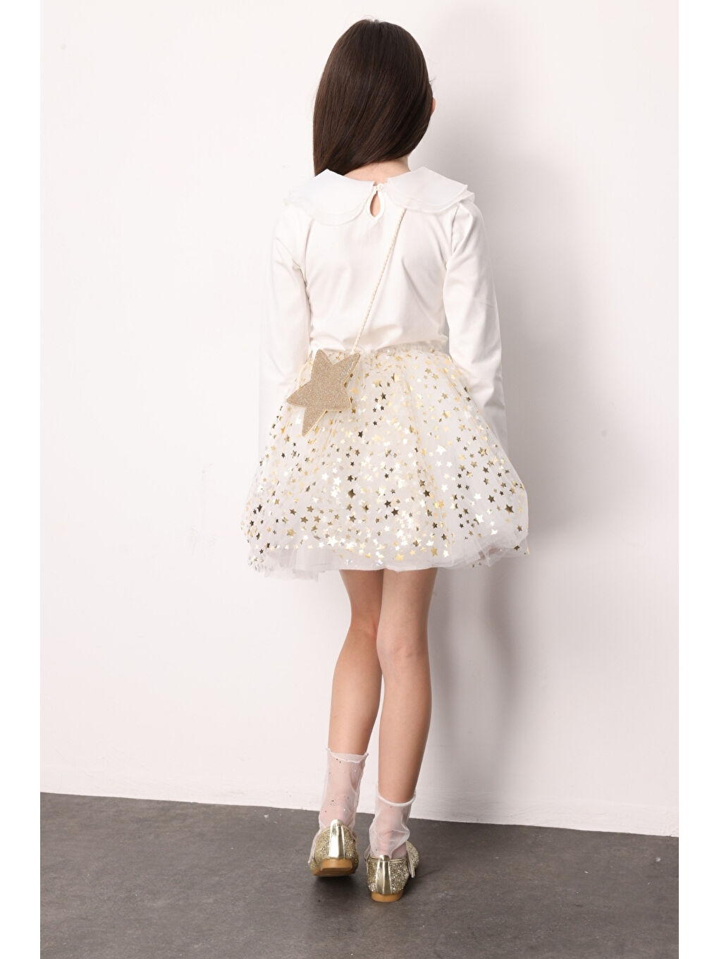 Beyaz Yıldızlı Fiyonk Detaylı Kız Çocuk Tül Etek - Aster-3