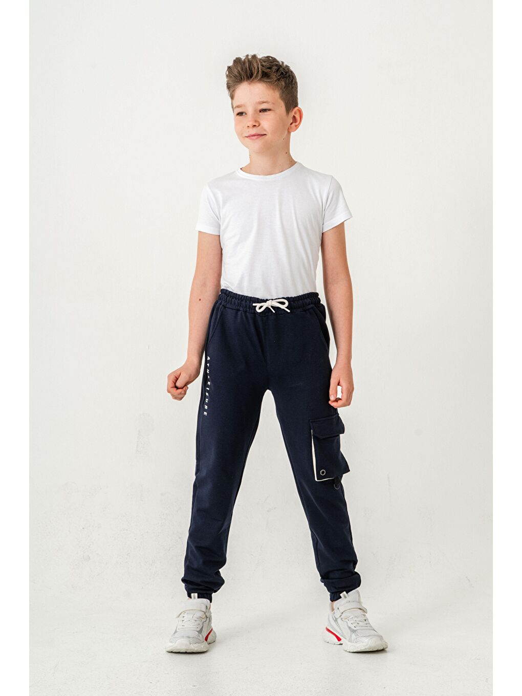 Lacivert Athleisure Baskılı Kargo Cepli Erkek Çocuk Eşofman Altı