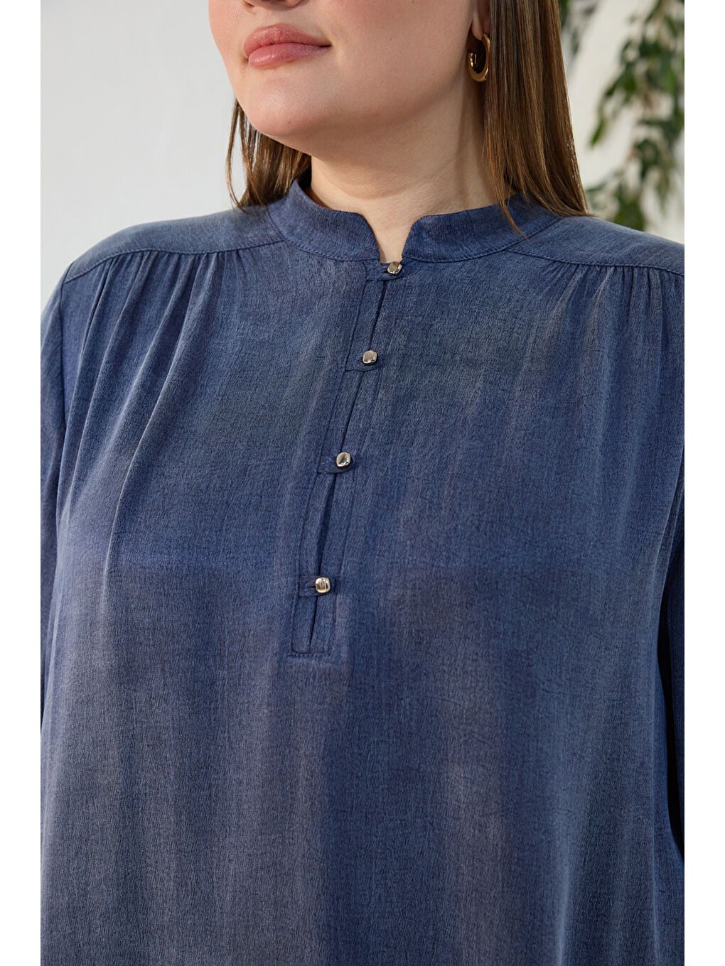 Lacivert Büzgü Lastik Detaylı Tunik-5