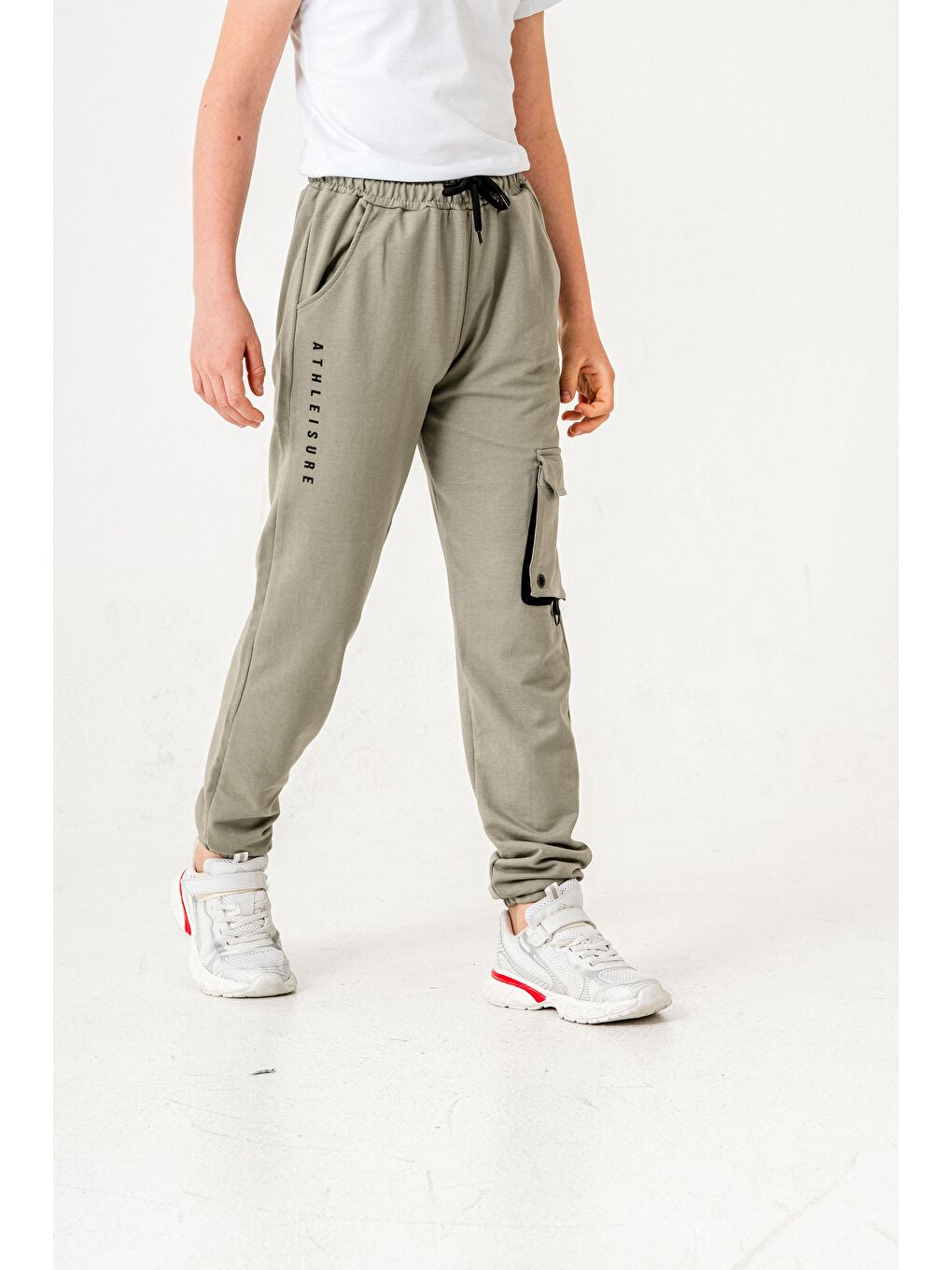 Yeşil Athleisure Baskılı Kargo Cepli Erkek Çocuk Eşofman Altı-4