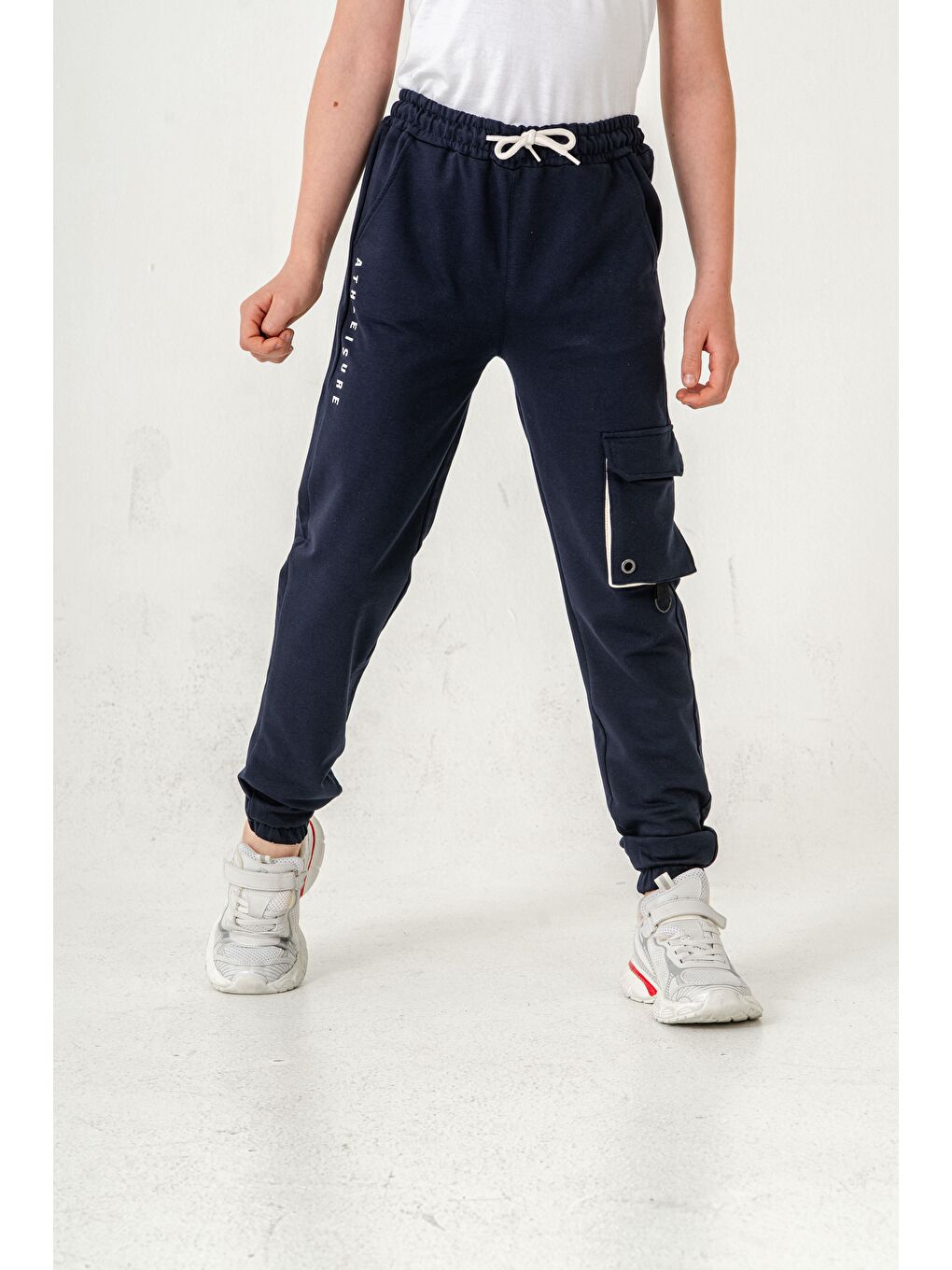 Lacivert Athleisure Baskılı Kargo Cepli Erkek Çocuk Eşofman Altı-2