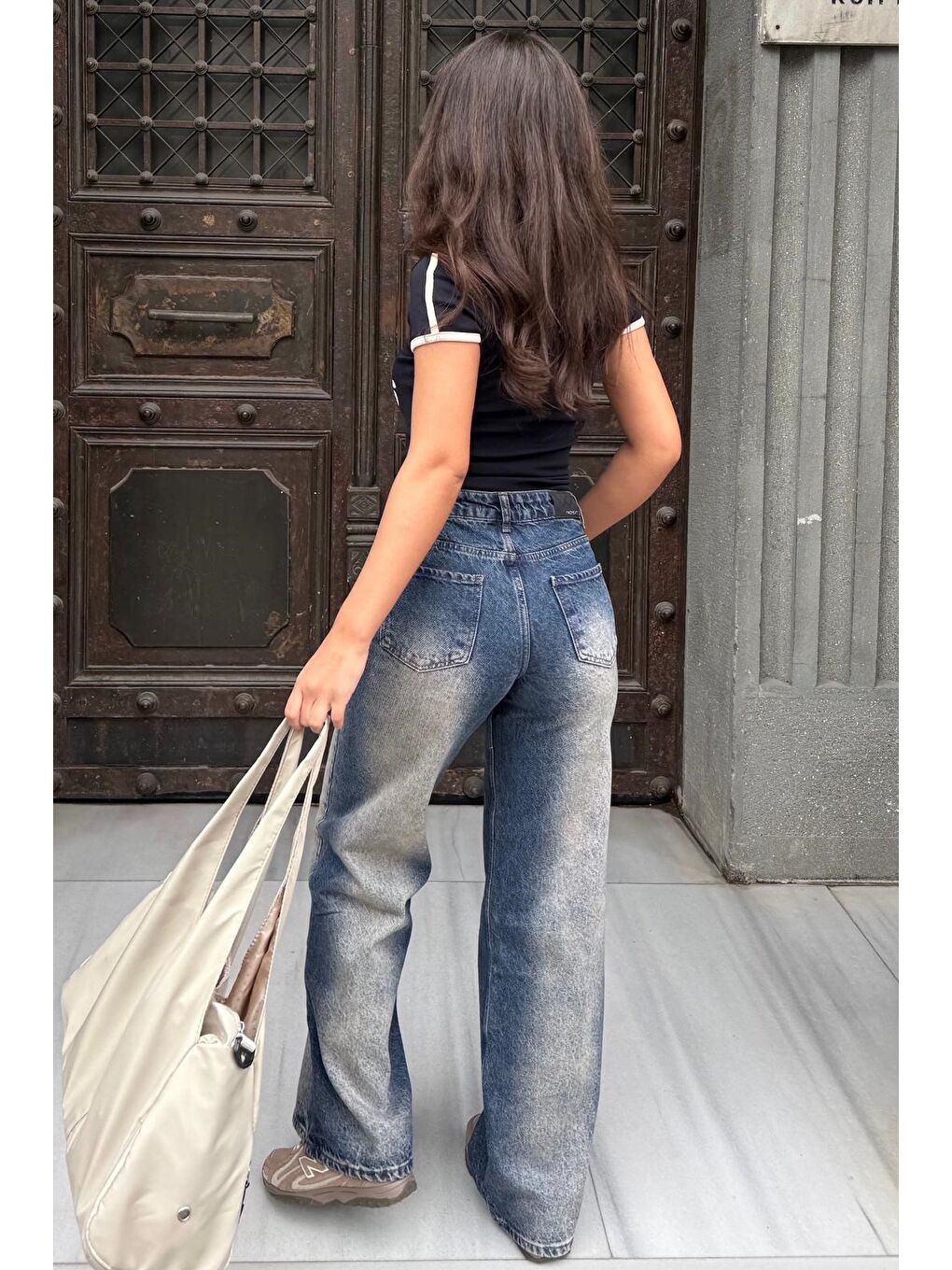 Lacivert Baskılı Polo Yaka Slim Fit Kadın Tişört Mg2689-8