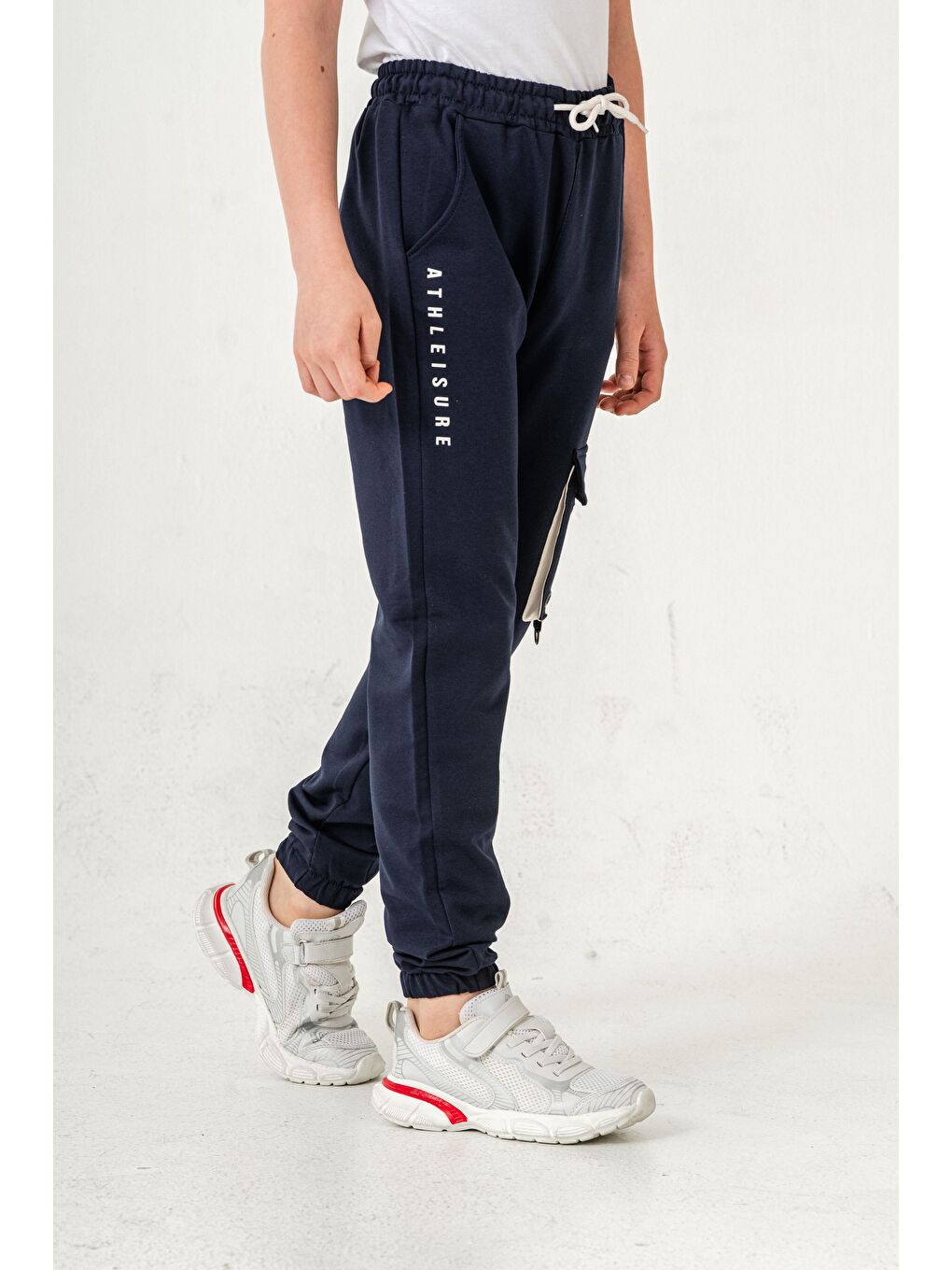 Lacivert Athleisure Baskılı Kargo Cepli Erkek Çocuk Eşofman Altı-3