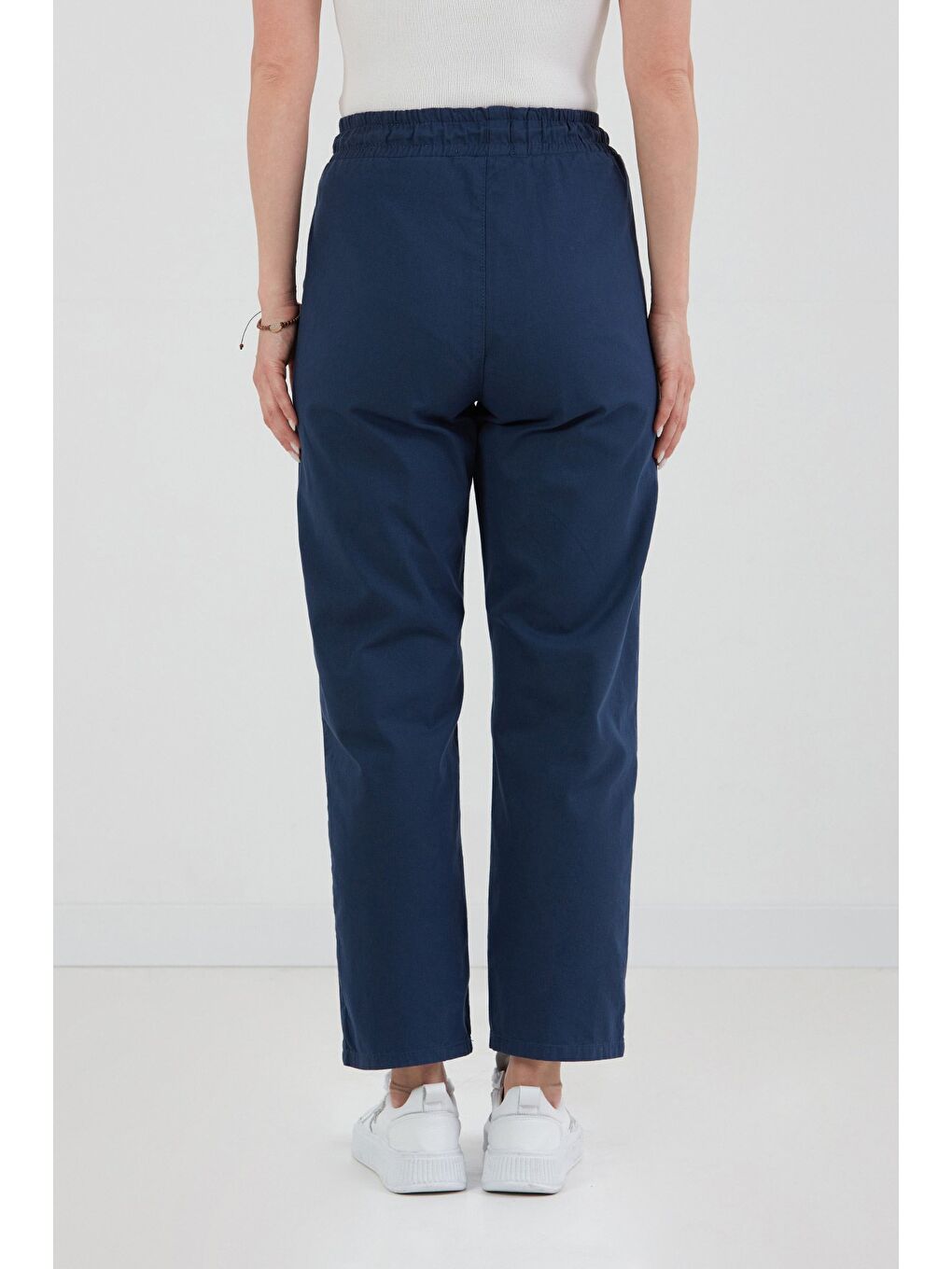 Lacivert Beli Lastikli Gabardin Pantolon-3