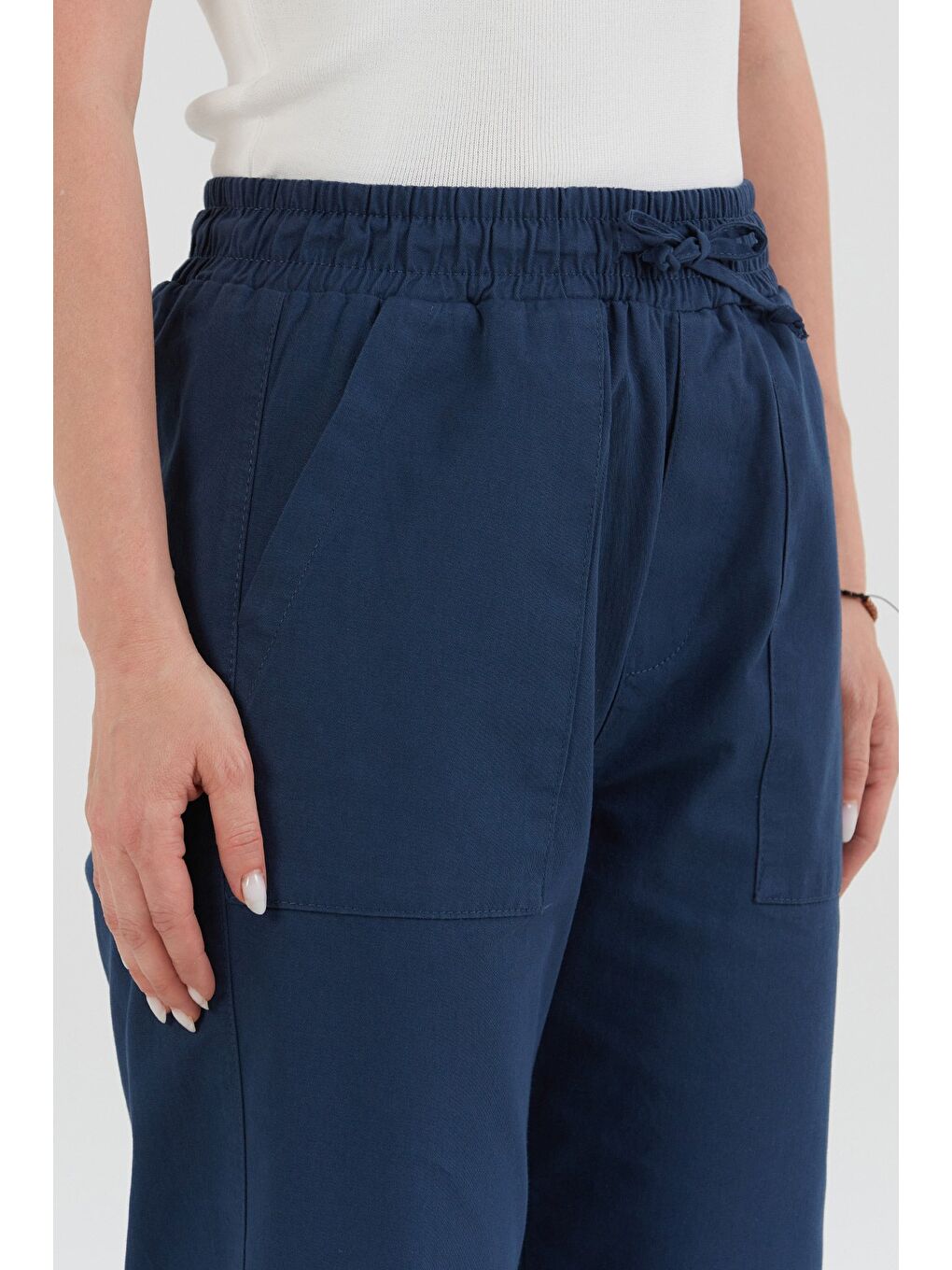 Lacivert Beli Lastikli Gabardin Pantolon-4