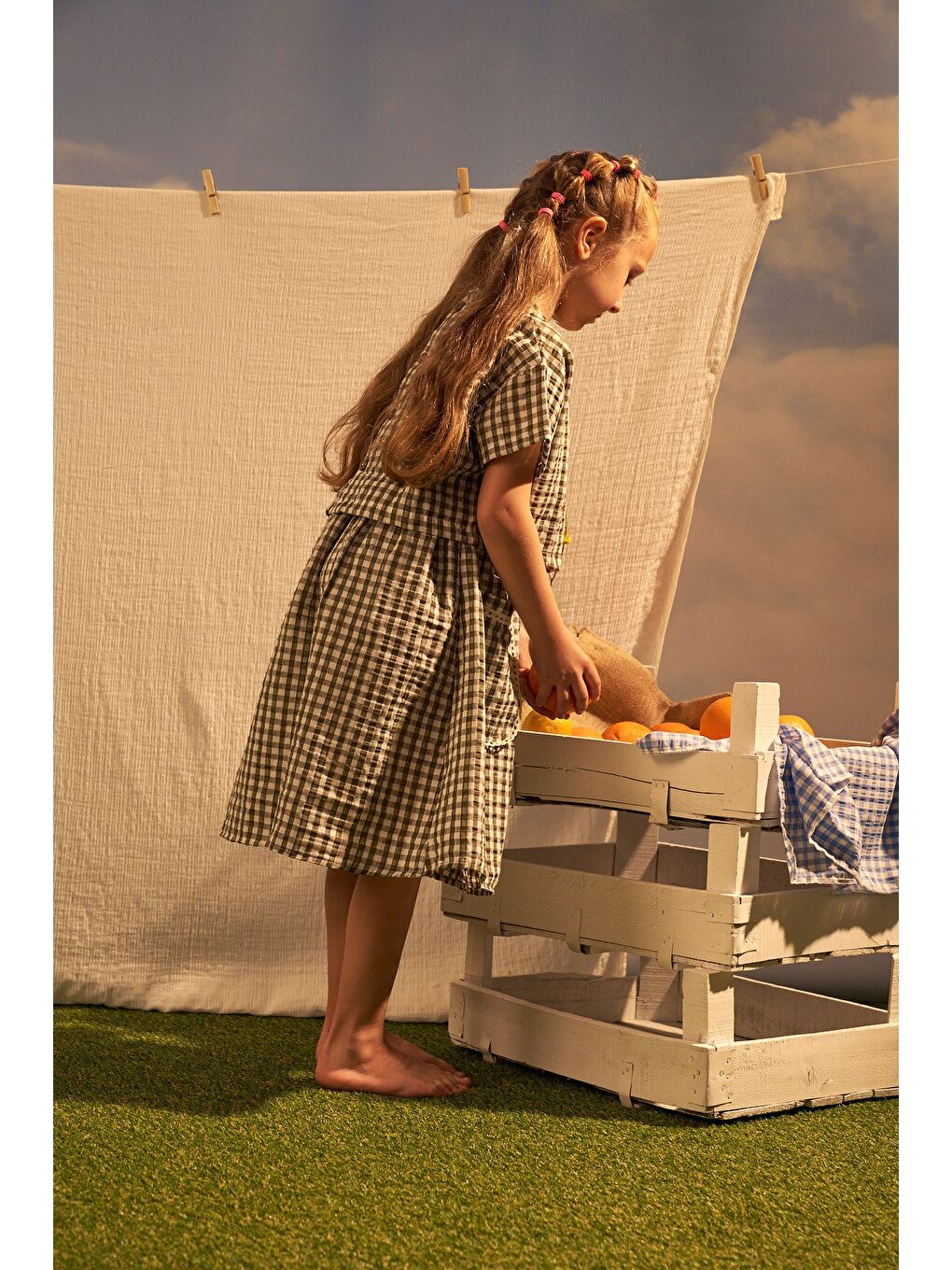 Haki Daisy Picnic Serisi Etekli Takım-4