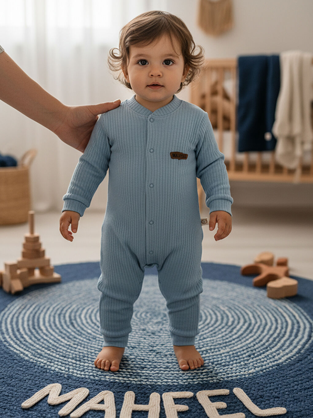 Mavi %100 Pamuklu Fitilli Bebek Tulum Salopet MAVİ