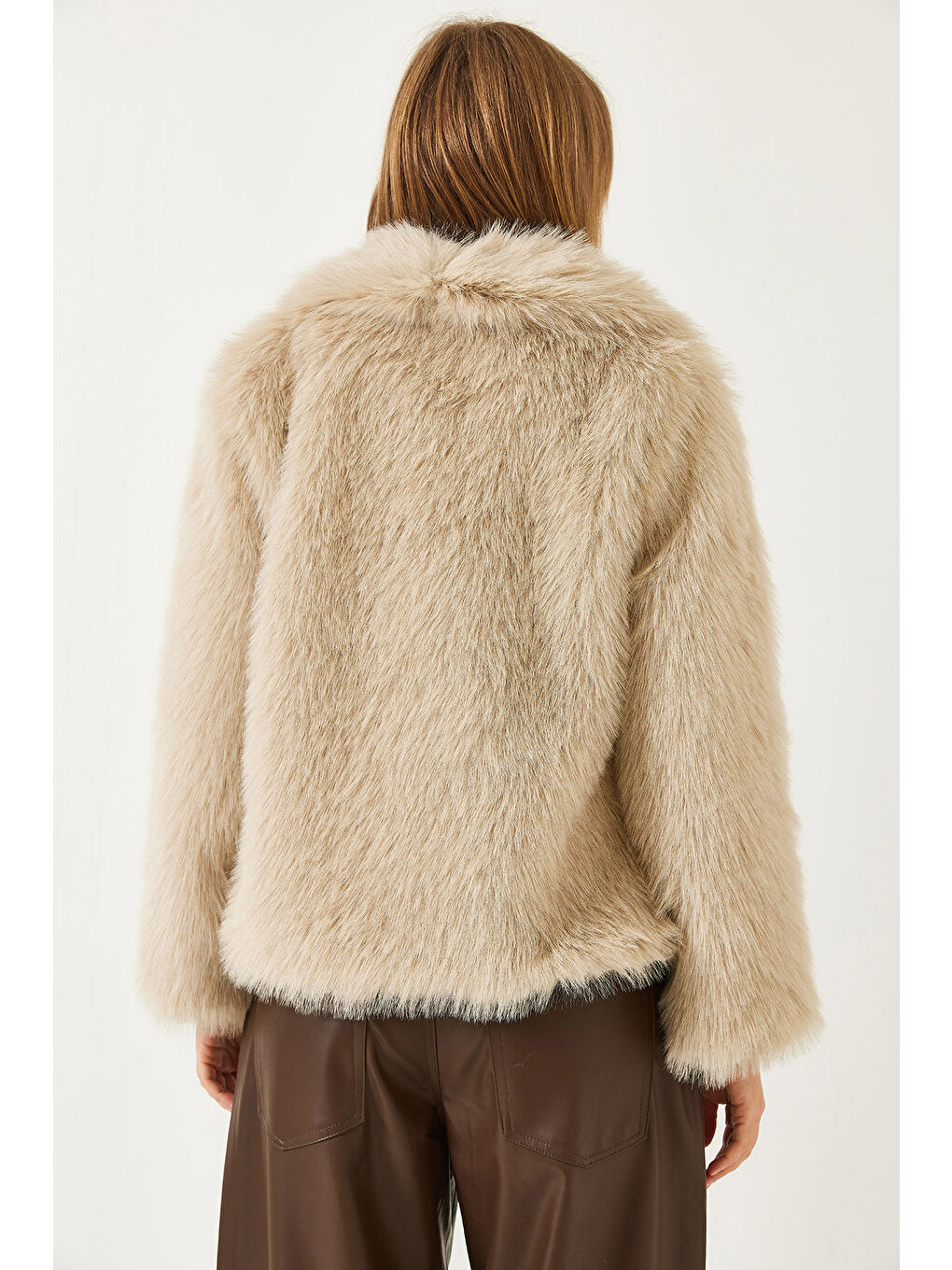 Bej Kadın Premium Suni Kürk Ceket-7