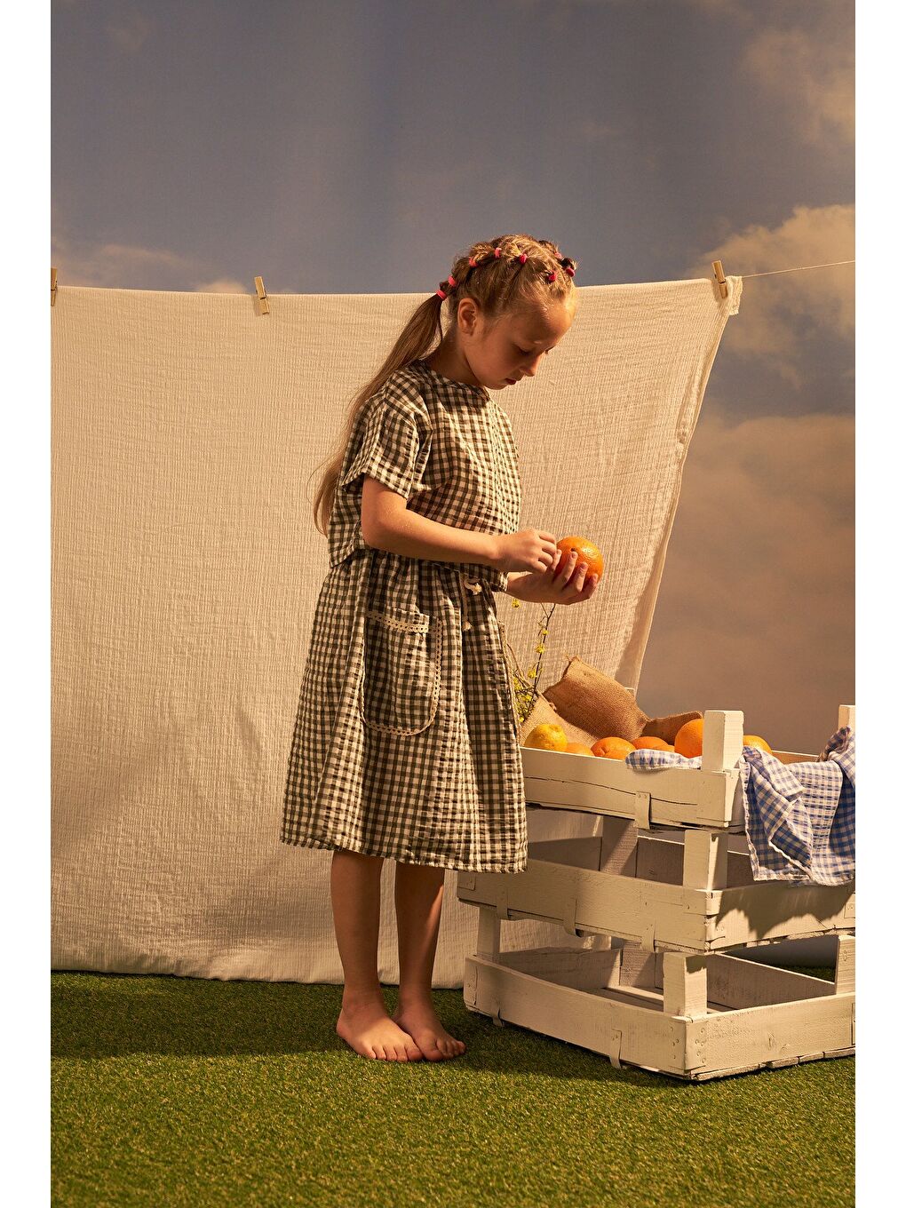 Haki Daisy Picnic Serisi Etekli Takım-5