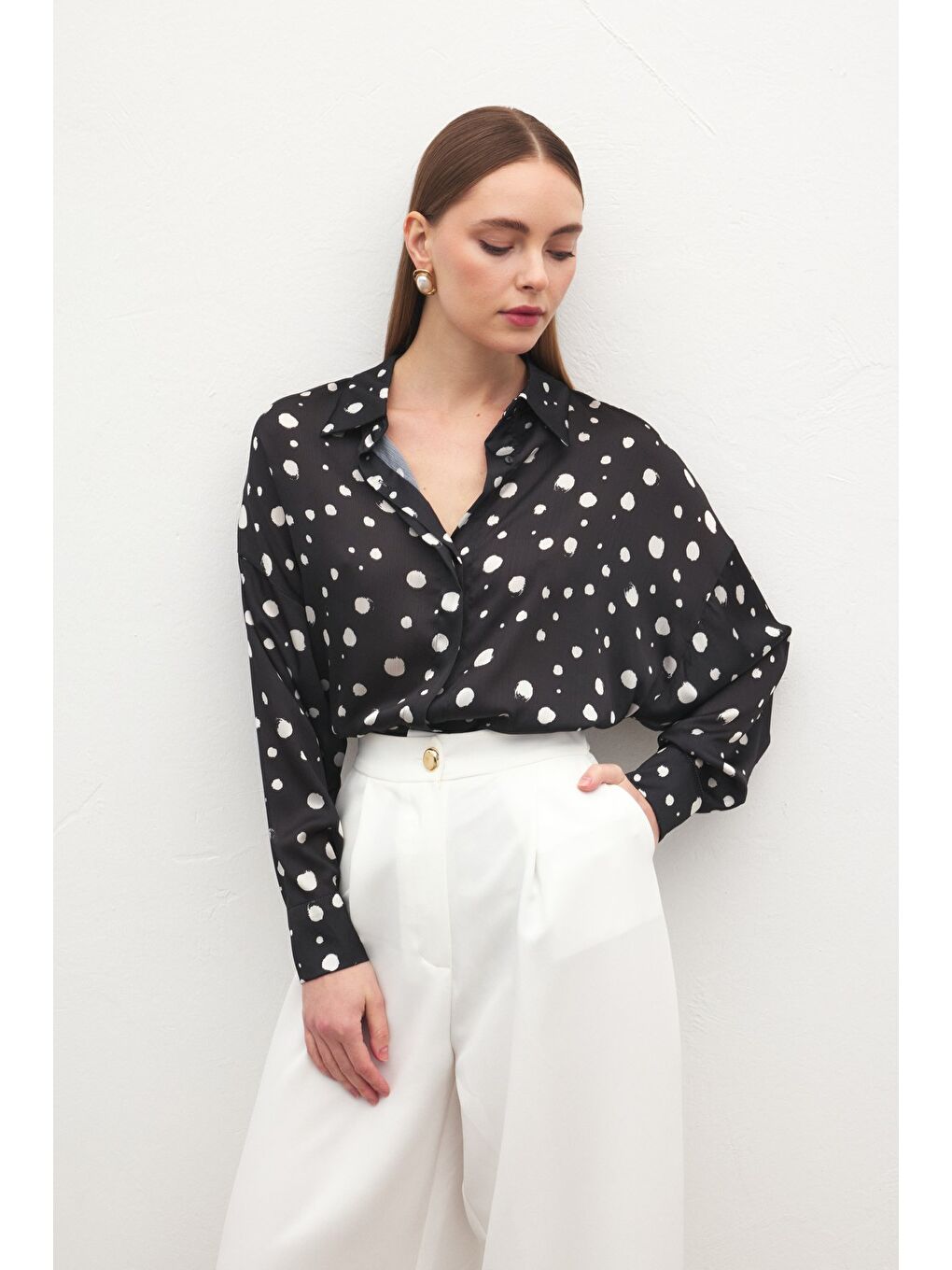 Puantiyeli Gömlek - Siyah-4