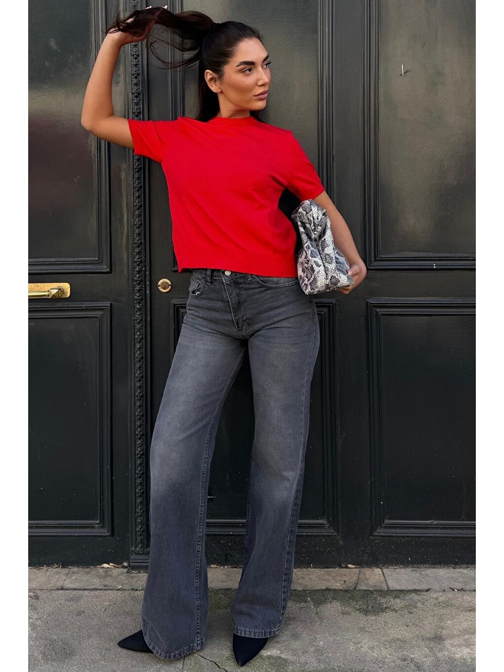 Kırmızı Bisiklet Yaka Kadın Triko Tişört Mg2703-6