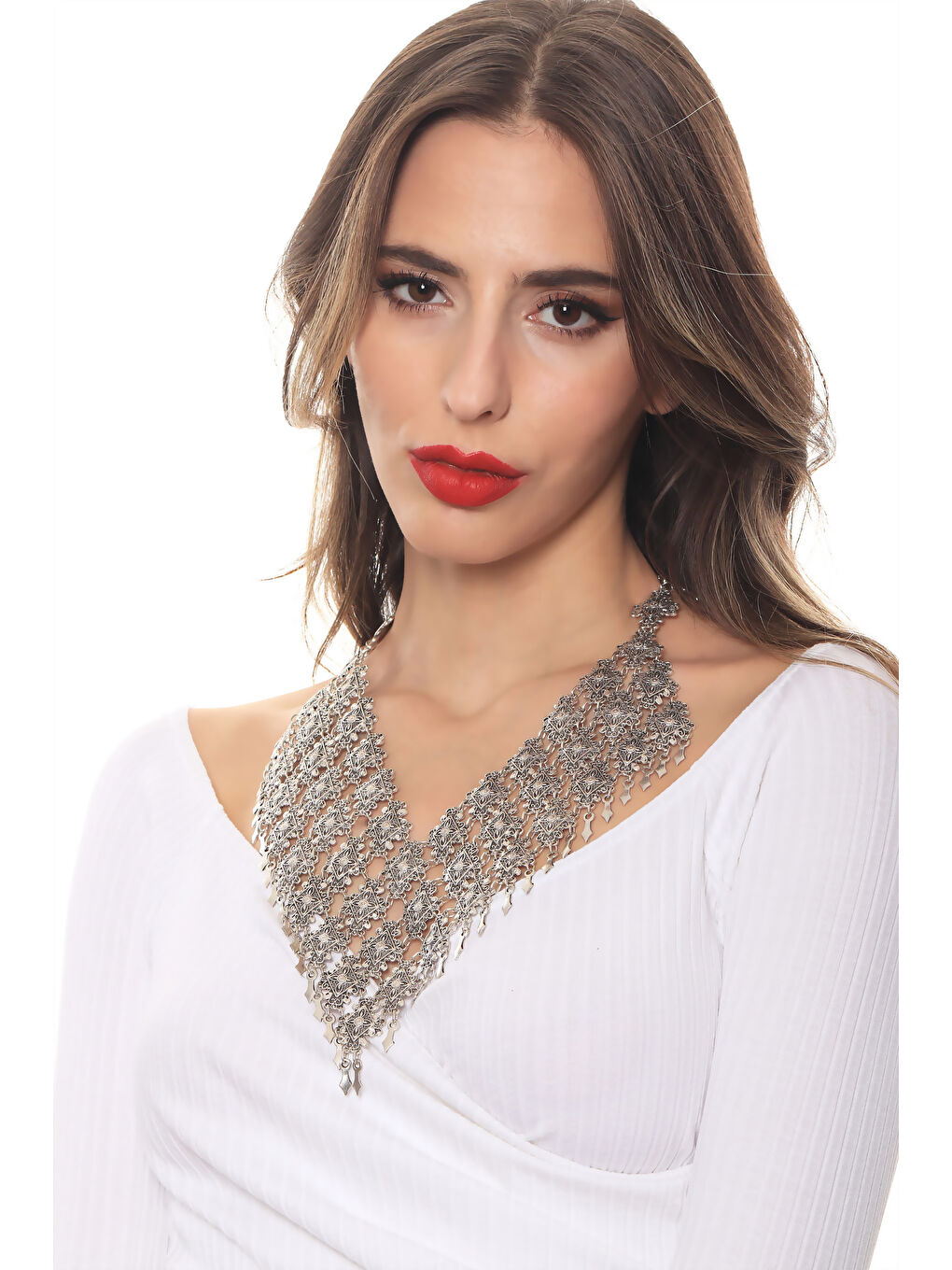 Gri Kadın Antik Gümüş Kaplama El Yapmı Bohem Kolye-3