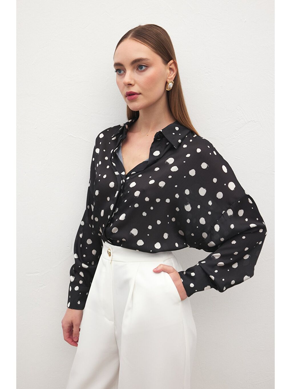 Puantiyeli Gömlek - Siyah-5