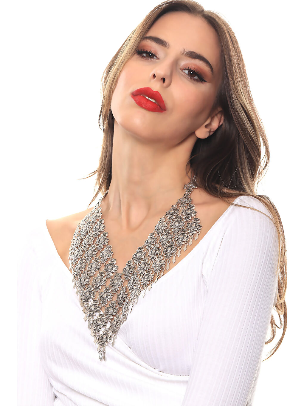 Gri Kadın Antik Gümüş Kaplama El Yapmı Bohem Kolye-4