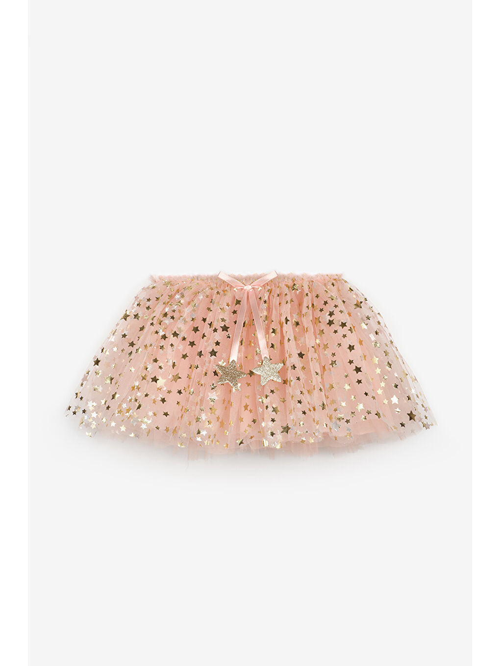 Pembe Pudra Yıldızlı Fiyonk Detaylı Kız Çocuk Tül Etek - Aster-4