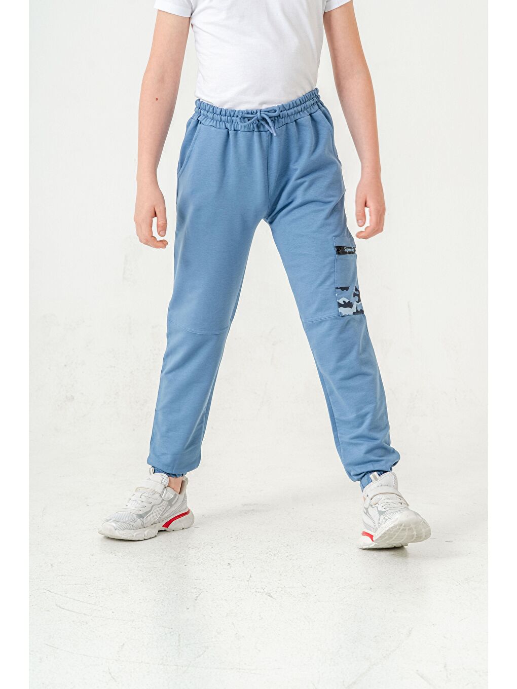 Mavi Kargo Cepli Cep Kamuflaj Baskılı Fermuarlı Erkek Çocuk Eşofman Altı-1