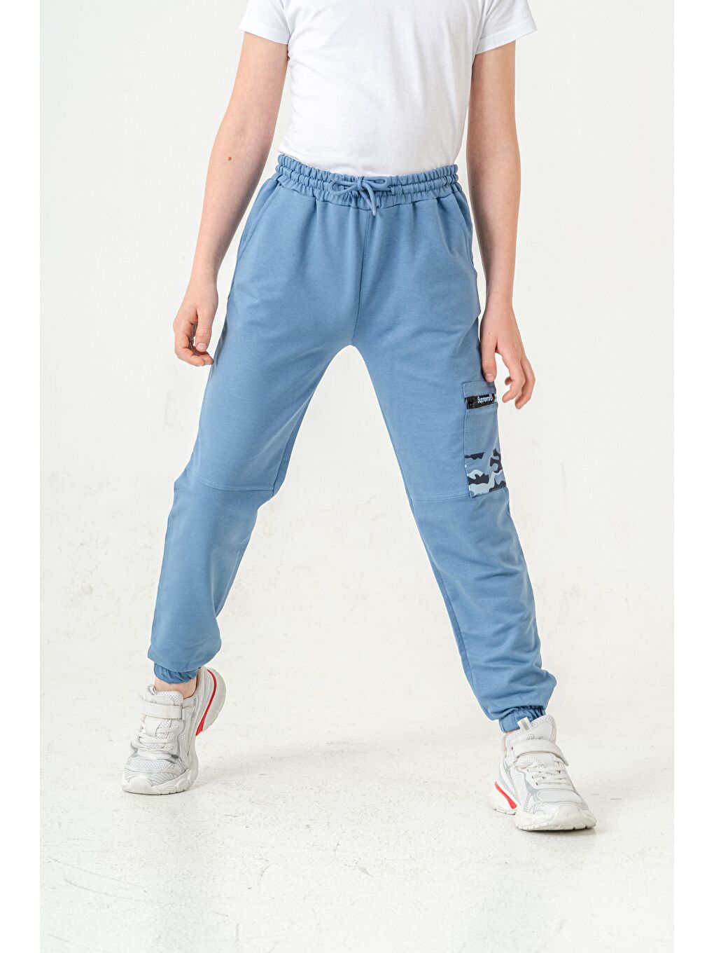 Mavi Kargo Cepli Cep Kamuflaj Baskılı Fermuarlı Erkek Çocuk Eşofman Altı-2