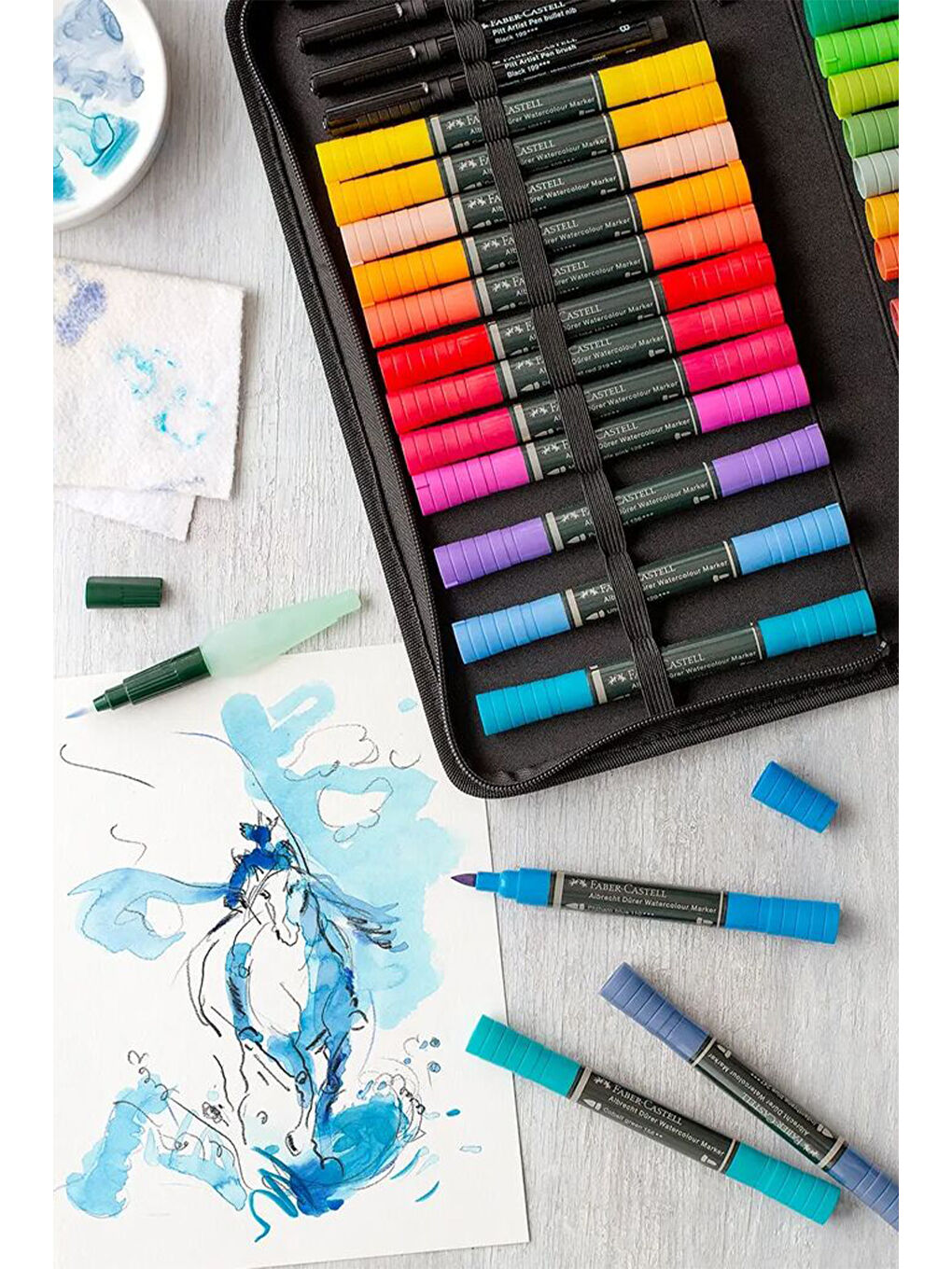 Albrecht Dürer 30'lu Sulu Boya Marker Seti, Taşınabilir Çantalı, Çift Uçlu-1