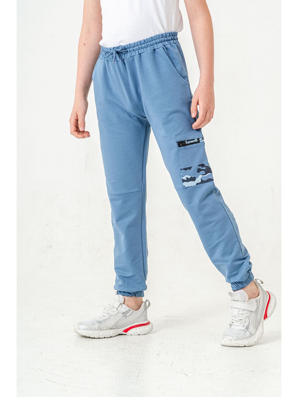 Mavi Kargo Cepli Cep Kamuflaj Baskılı Fermuarlı Erkek Çocuk Eşofman Altı-3