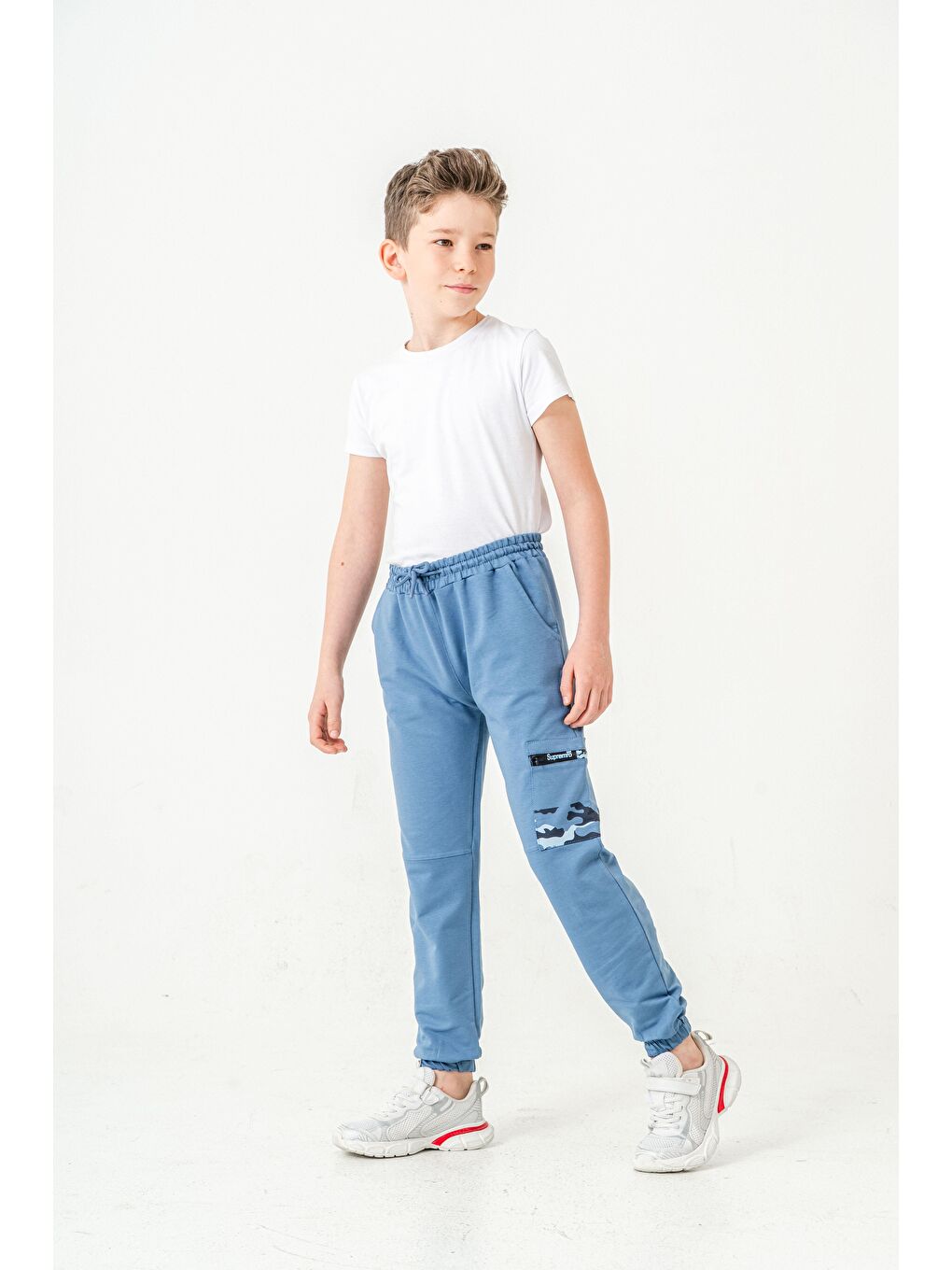 Mavi Kargo Cepli Cep Kamuflaj Baskılı Fermuarlı Erkek Çocuk Eşofman Altı-4