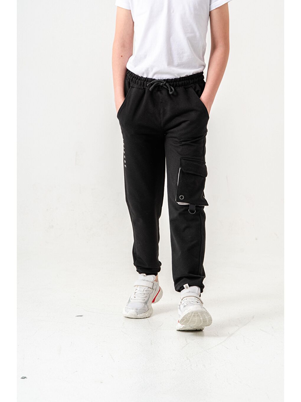 Siyah Athleisure Baskılı Kargo Cepli Erkek Çocuk Eşofman Altı-5