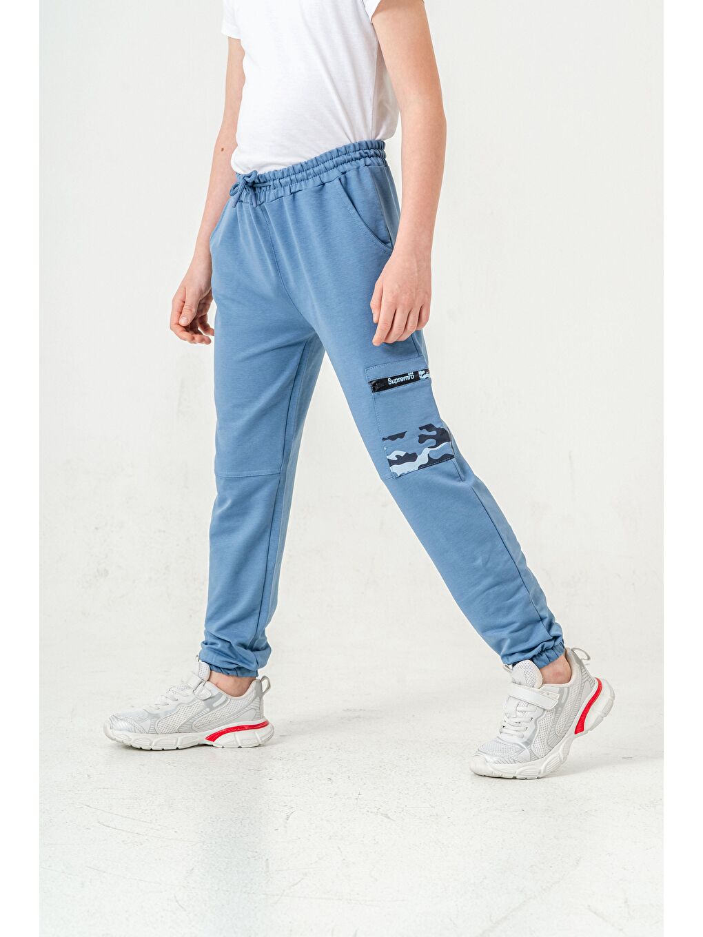 Mavi Kargo Cepli Cep Kamuflaj Baskılı Fermuarlı Erkek Çocuk Eşofman Altı-5