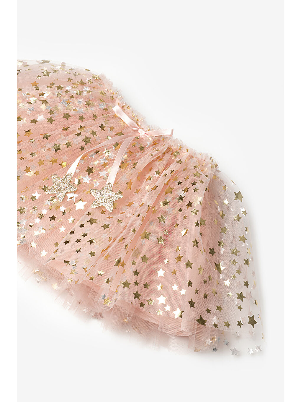 Pembe Pudra Yıldızlı Fiyonk Detaylı Kız Çocuk Tül Etek - Aster-5