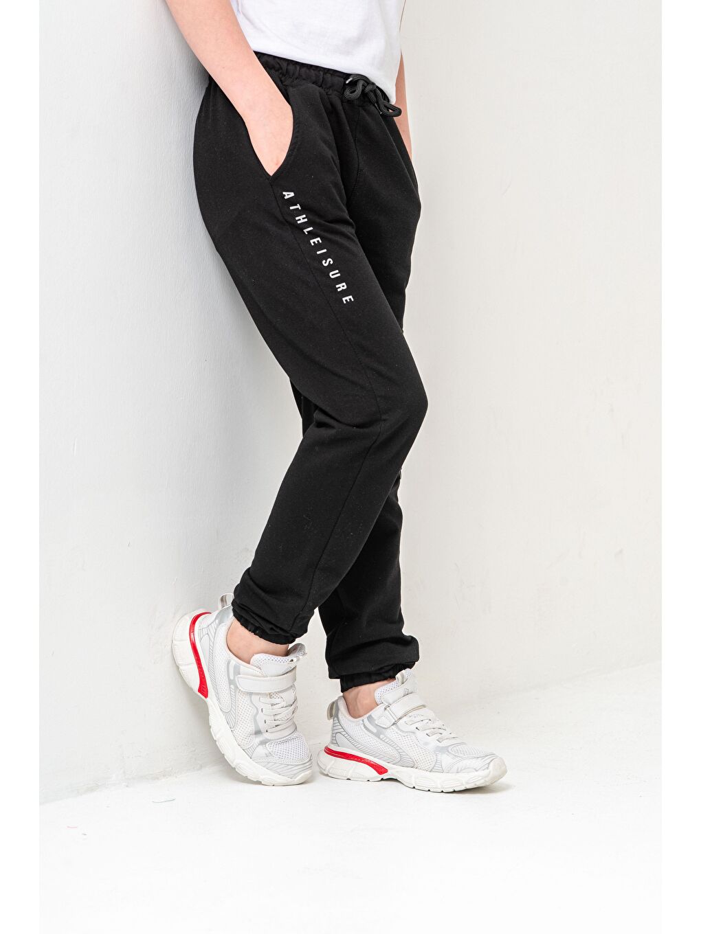 Siyah Athleisure Baskılı Kargo Cepli Erkek Çocuk Eşofman Altı-6