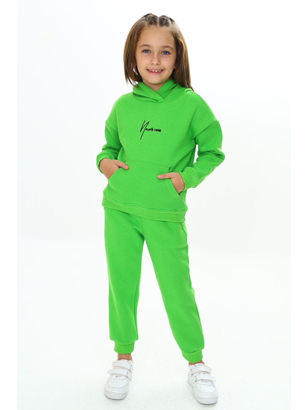 Yeşil Kız Çocuk Kapüşonlu Eşofman Takım