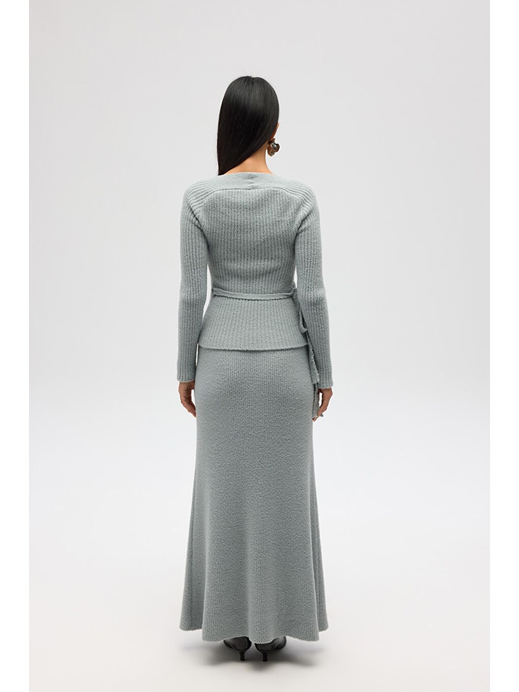 Fluff Bağlamalı Gri Üst-Etek Takım-4