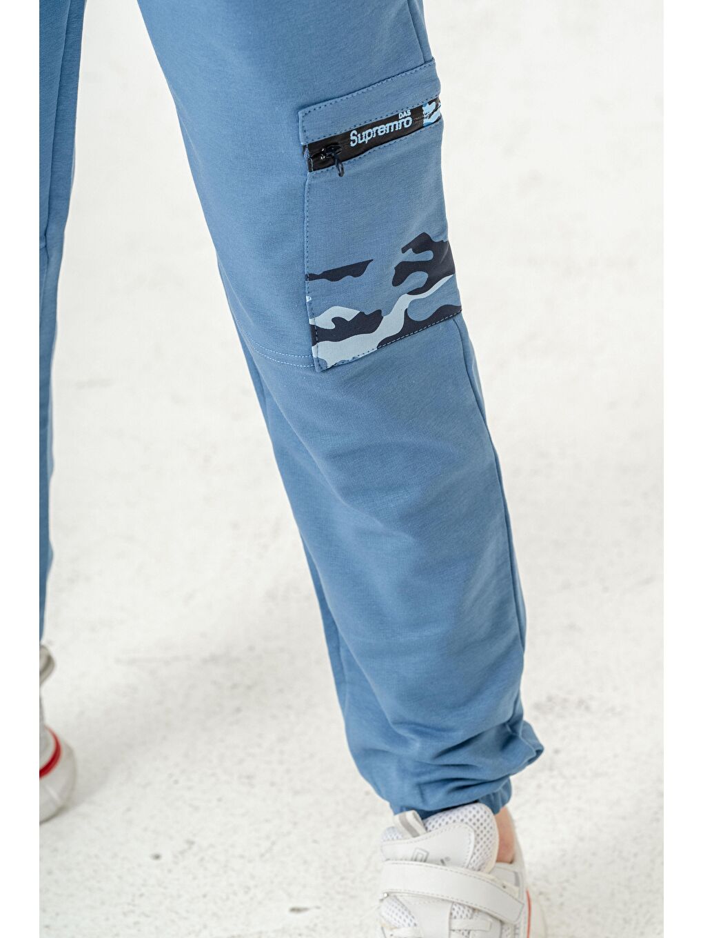 Mavi Kargo Cepli Cep Kamuflaj Baskılı Fermuarlı Erkek Çocuk Eşofman Altı-9