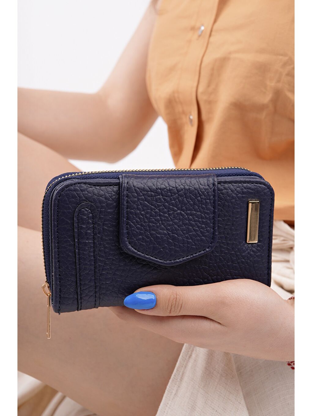 Lacivert CHEKO Bozuk & Kağıt Para Bölmeli Fermuarlı Kartlık Kadın Cüzdan-3