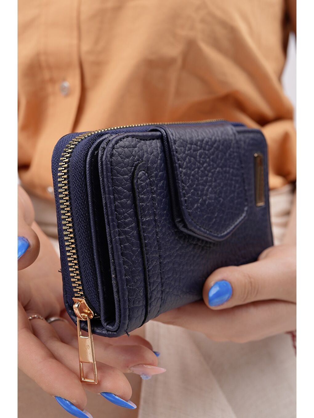 Lacivert CHEKO Bozuk & Kağıt Para Bölmeli Fermuarlı Kartlık Kadın Cüzdan-4