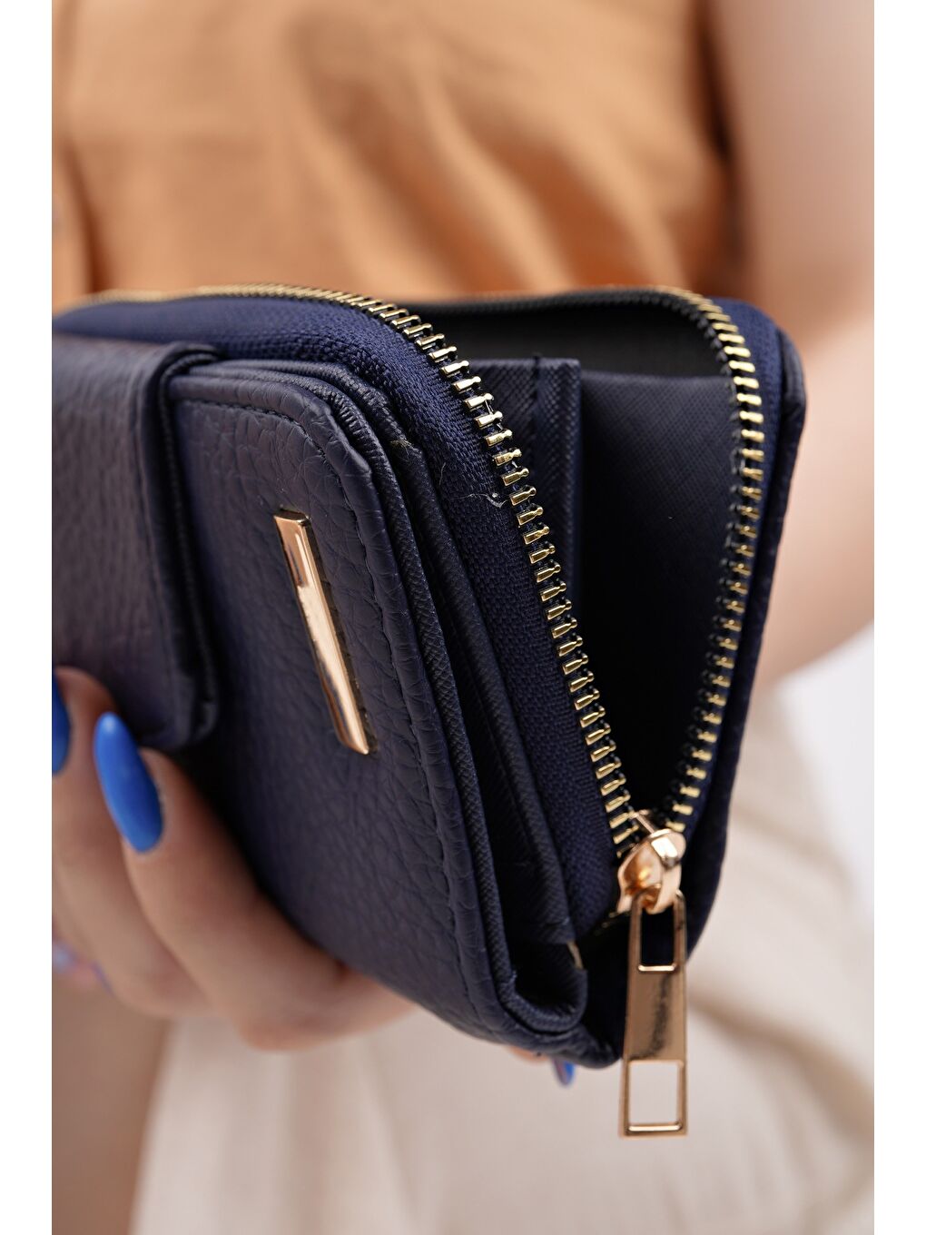 Lacivert CHEKO Bozuk & Kağıt Para Bölmeli Fermuarlı Kartlık Kadın Cüzdan-5