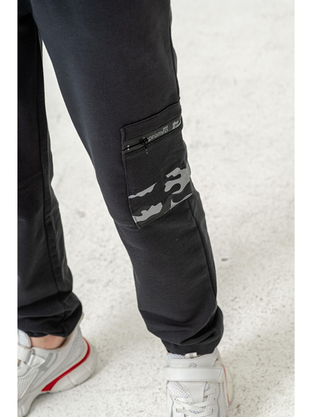 Gri Kargo Cepli Cep Kamuflaj Baskılı Fermuarlı Erkek Çocuk Eşofman Altı-5