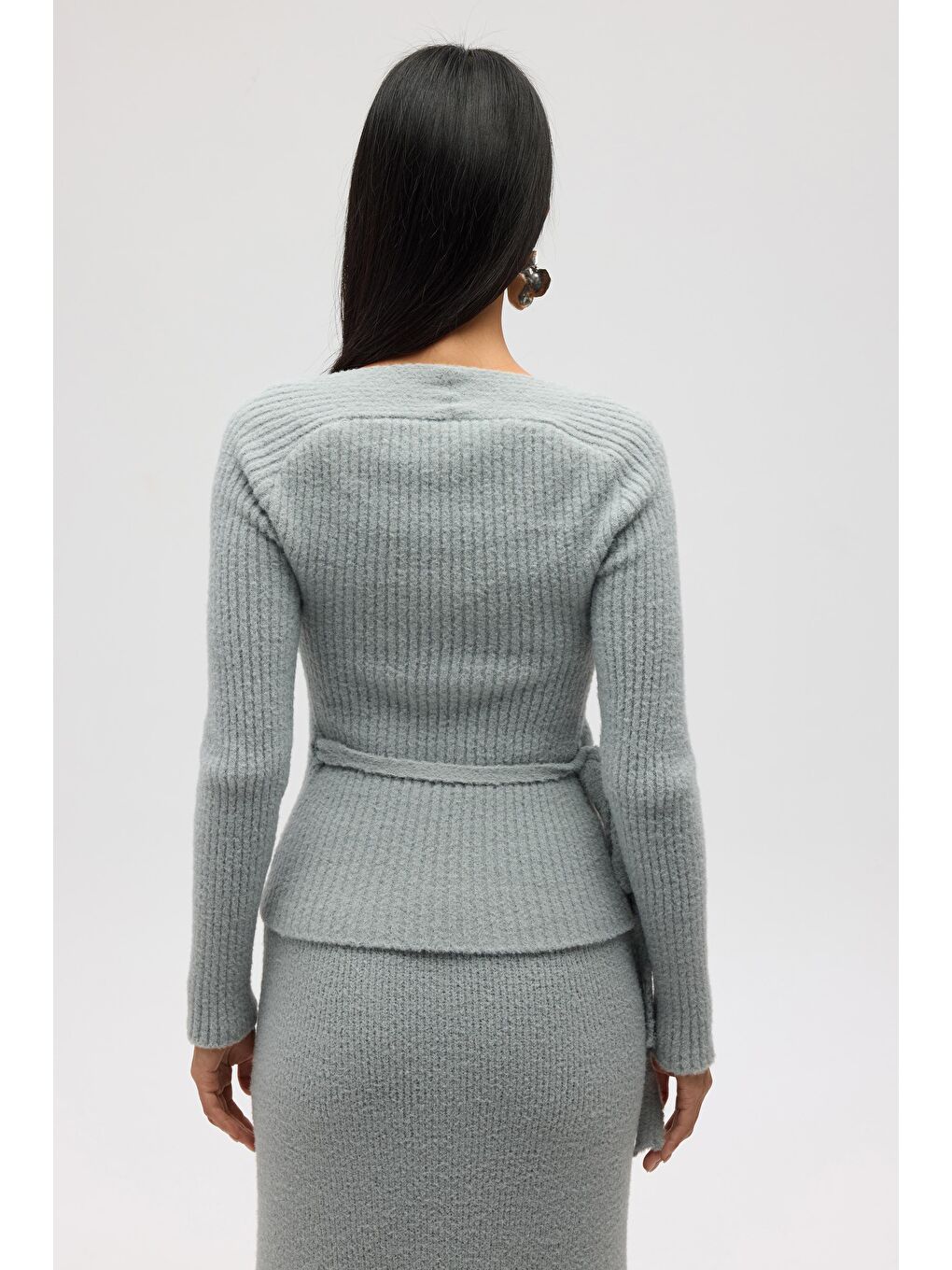 Fluff Bağlamalı Gri Üst-Etek Takım-6