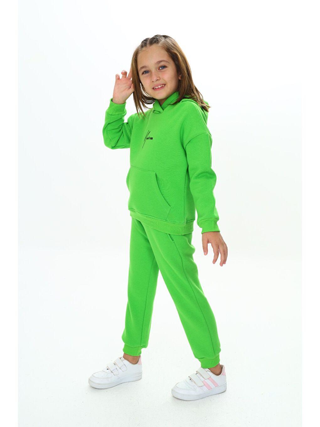 Yeşil Kız Çocuk Kapüşonlu Eşofman Takım-1