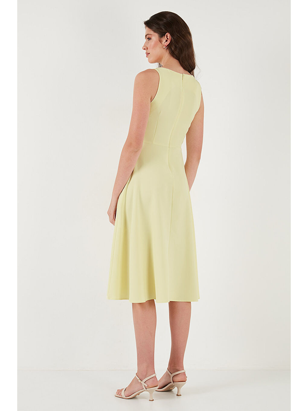 Sarı Bisiklet Yaka Cepli Pileli Midi Kadın Elbise 6051963-6