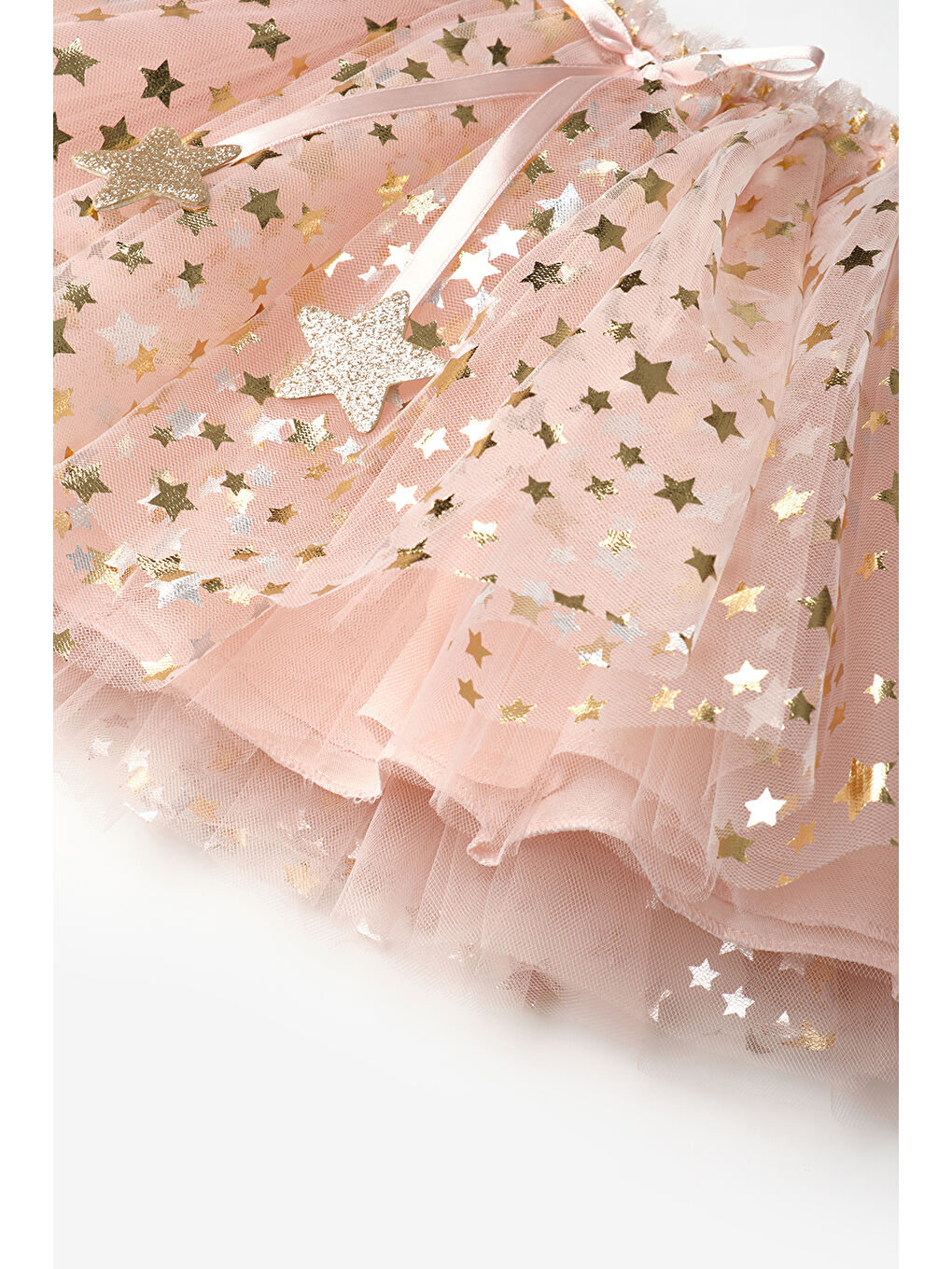 Pembe Pudra Yıldızlı Fiyonk Detaylı Kız Çocuk Tül Etek - Aster-6