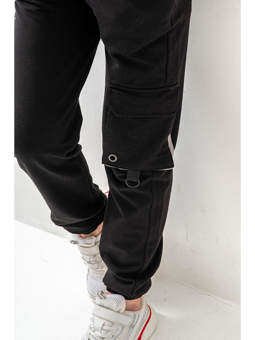 Siyah Athleisure Baskılı Kargo Cepli Erkek Çocuk Eşofman Altı-9