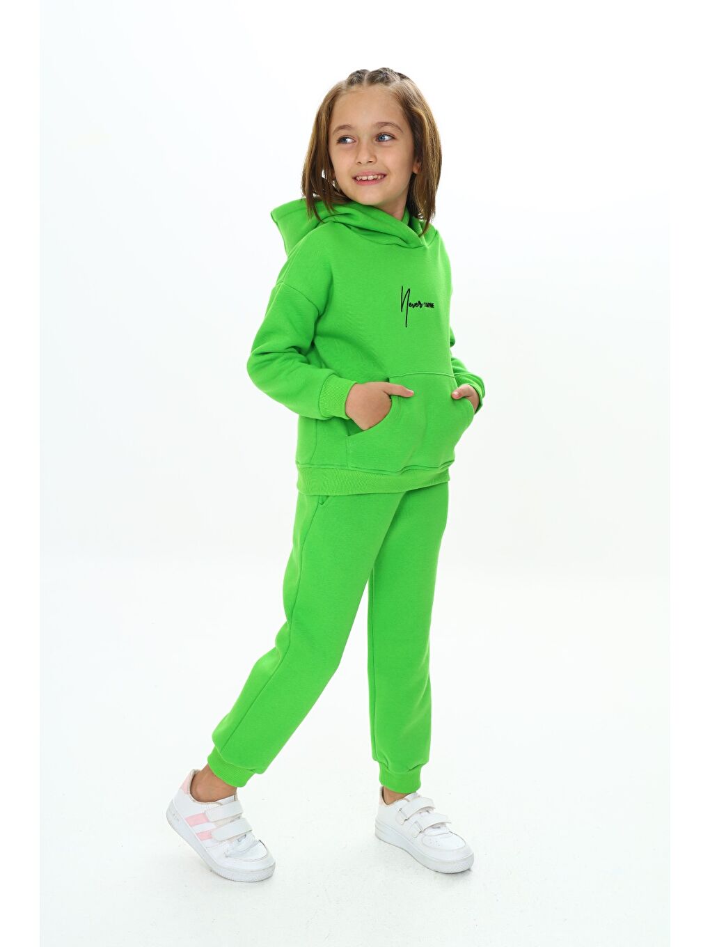 Yeşil Kız Çocuk Kapüşonlu Eşofman Takım-2