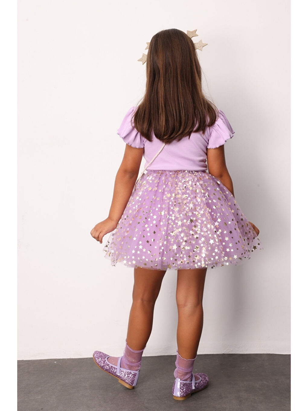 Lila Yıldızlı Fiyonk Detaylı Kız Çocuk Tül Etek - Aster-3